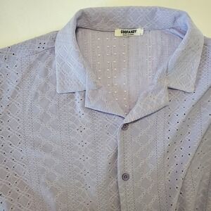 COOFANDY Mens Lilac Eyelet Shirt Short Sleeve Button Down‎ Camp Collar - L
